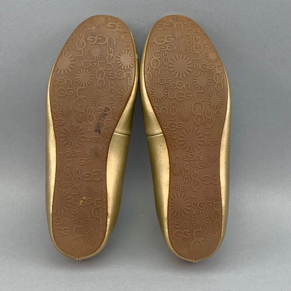UGG Carey Ballet Flats -Leather & Sheepskin Girl Size 3Y Gold - Picture 9 of 12